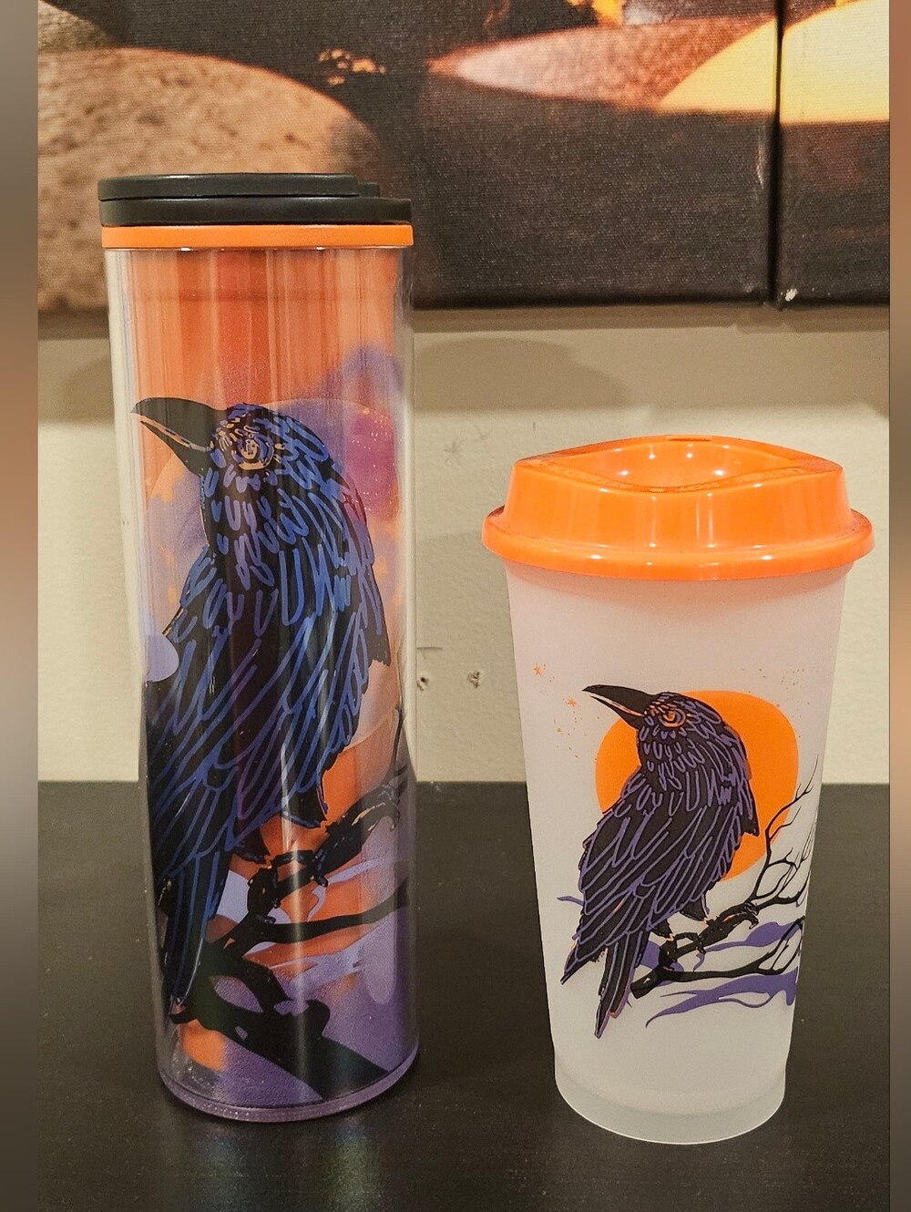 Starbucks 2022 Halloween raven 12oz tumbler & glow in the dark Raven plastic cup